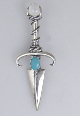 Sterling Silver Black Prince's Knife Dagger Pendant With Turquoise